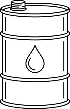 Industrial oil barrel line vector art icon with central liquid drop symbol on clean white background