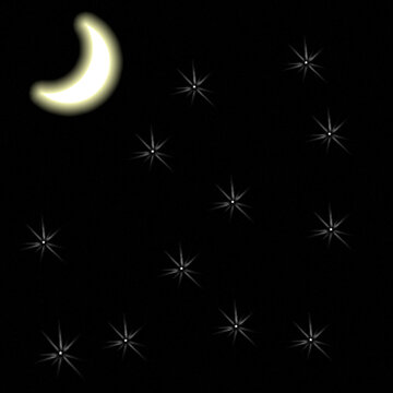 Glowing crescent moon with shining sparkling stars in dark starry night sky vector background illustration for midnight ramadan space concept layout and template design