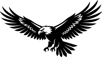 Fototapeta premium Majestic Bald Eagle Mascot Flying with Spread Wings and Sharp Talons Vector Illustration