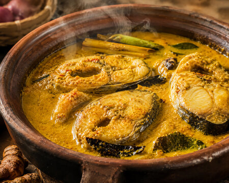 Traditional Gulai Ikan Patin Catfish in Yellow Coconut Curry
