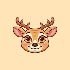 Fototapeta premium Love-struck deer face, large heart-shaped pupils, gentle smile, sweet expression, elegant antlers, solid color vector design, minimal clean shapes, isolated on white background