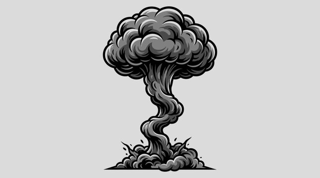 Monochrome mushroom cloud icon illustration representing a powerful explosion, nuclear blast, or massive disaster symbol