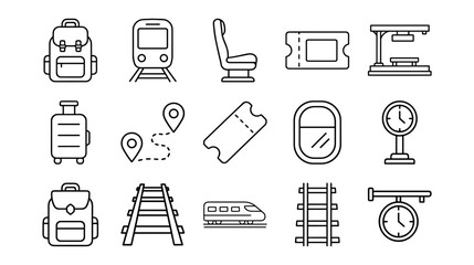 train travel line vector icons set for transportation and tourism apps on transparent background © Yehor