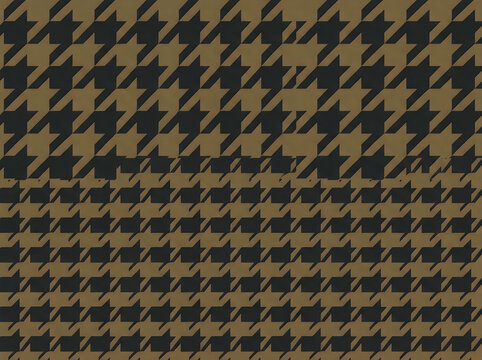 Seamless Houndstooth Pattern - Classic Black and Gold Textile Check Design, Vector Illustration