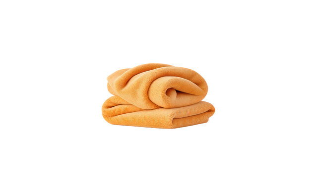 Folded orange microfiber cloth with isolated object transparent on transparent background