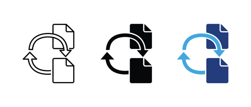 File sync and document data transfer icon vector set