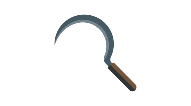 Old fashioned metal sickle with a wooden handle for farming.