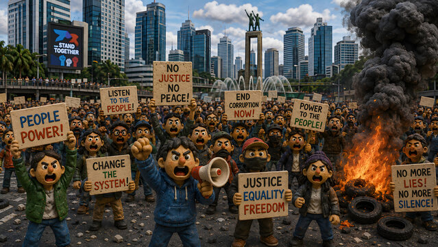 Large Public Demonstration with People Protesting Government Policies &ndash; Street Rally, Activism and Social Justice