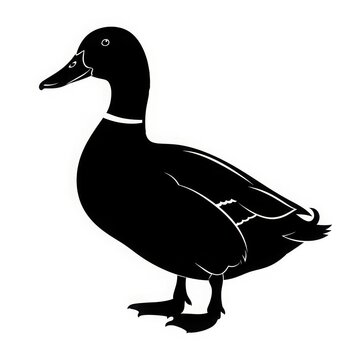 Black duck silhouette standing alone isolated on white background