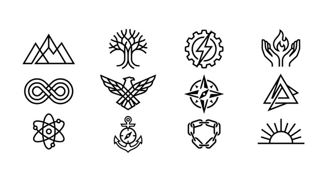 Minimalist Line Art Vector Icons - Abstract Symbols and Logos Set