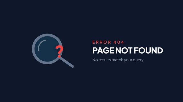 404 Error, Magnifying Glass Search with Question Mark, Digital Problem Concept, Seamless Loop, symbolizing online search and error finding