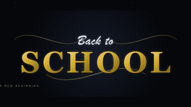 Back to school animated gold typography on a dark background