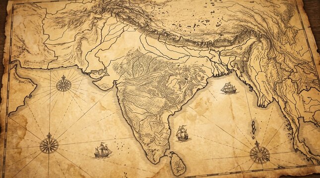 Vintage Old Map of India, Indian Ocean, Historical Navigation, Nautical Chart, Exploration