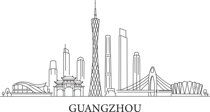 Black line art of Guangzhou skyline