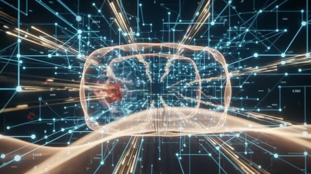 Abstract digital network connection with glowing lines and data points