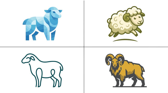 Set of sheep and ram vector logos - Modern animal graphic icon collection