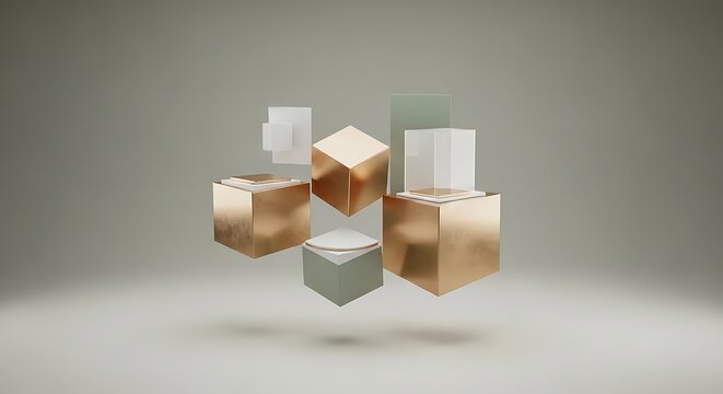 Stack of shiny metal cubes with glass blocks on top