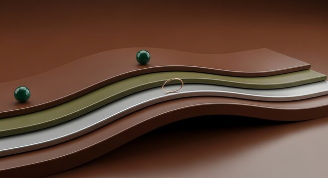 Two green marbles rolling on curved metal tracks