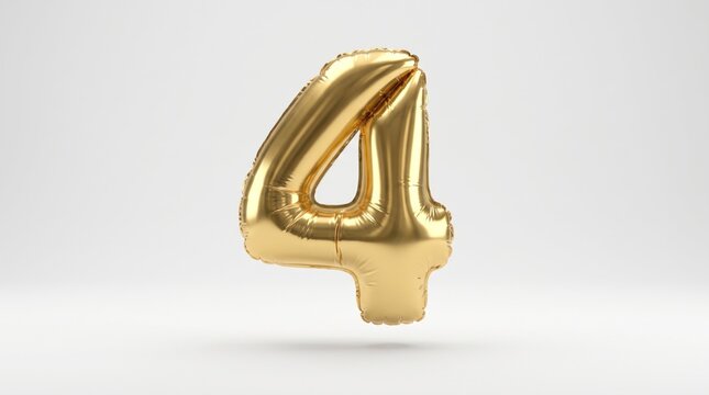 Golden 4 number balloon isolated on white background