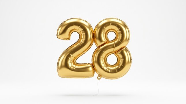 Golden 28 number balloon isolated on white background