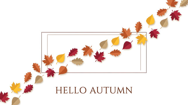 Hello autumn seasonal banner template with diagonal fall leaves pattern autumn background seasonal design