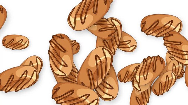Animated Chocolate Drizzled Pastries Bursting Across White Background