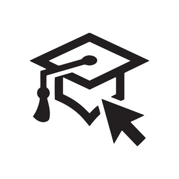 graduation cap icon with computer mouse cursor for online education