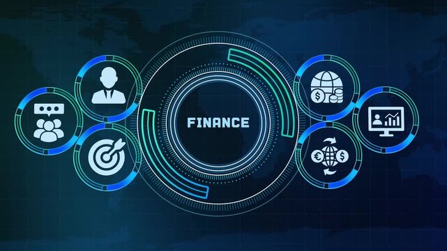 Financial concept on digital interface with global currency, chart, and economy icon set