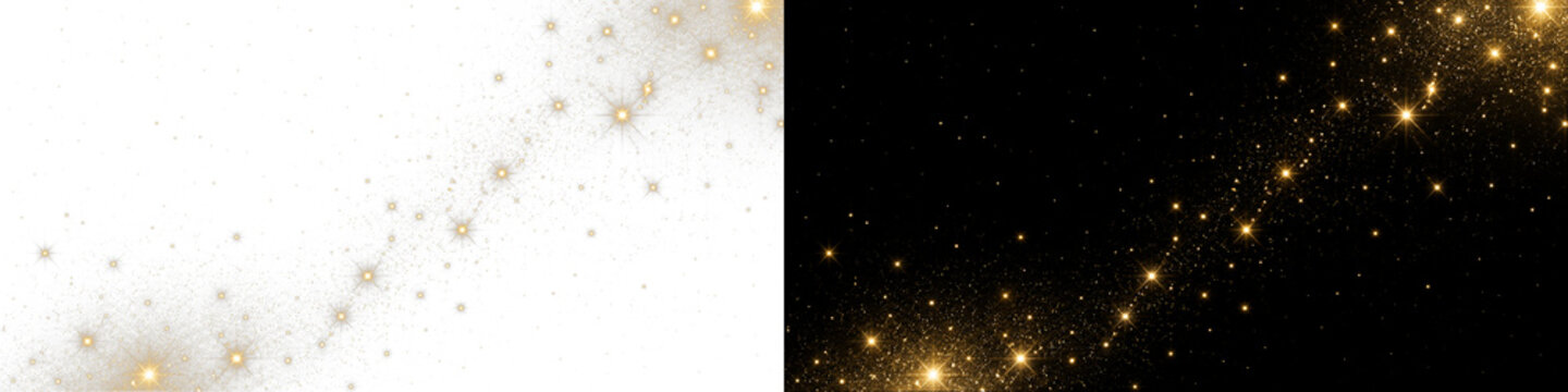 Sparkle glowing gold dust sweeping arc transparent overlay, on transparent background
