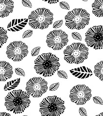 Seamless floral mandala pattern in black and white minimalist vector illustration © Wolfworker