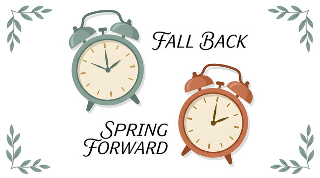 Spring forward and fall back daylight saving time concept with two alarm clocks alarm clock time change