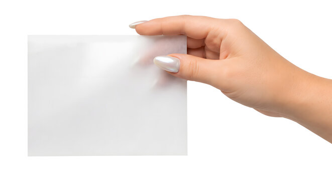 Hand holding blank translucent frosted paper isolated