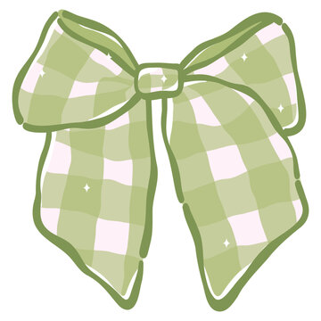 Cute Green Gingham Ribbon Bow Vector Illustration Hand Drawn Plaid Ribbon Clipart for Spring and Decor