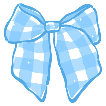 Cute Blue Gingham Ribbon Bow Vector Illustration Hand Drawn Plaid Ribbon Clipart for Gift Decor and Cards