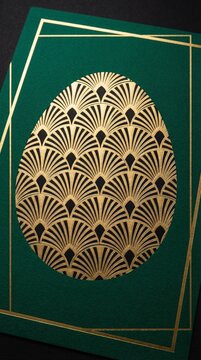 Elegant gold pattern on deep emerald green background; suggests luxury and art deco style; perfect for sophisticated invitations or wall decor