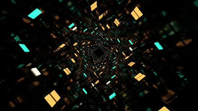 Green-gold mirror square deep tunnel animation