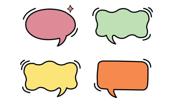Set of four colorful empty speech bubble icons with motion lines and sparkles
