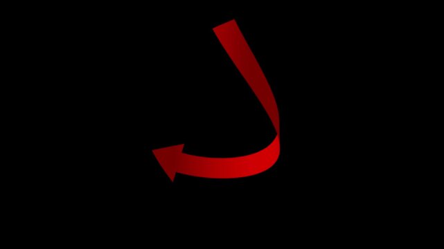 curve red arrow animation 4k in transparent background. alpha channel