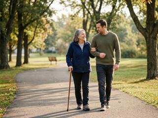 Fototapeta premium Son And Mother Walking Together
