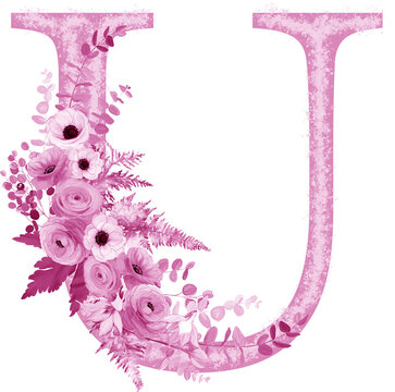 Hand-painted pink letter U with flowers
