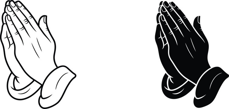 Praying hands icon featuring outline and silhouette styles for prayer faith devotion spirituality and religious graphic designs