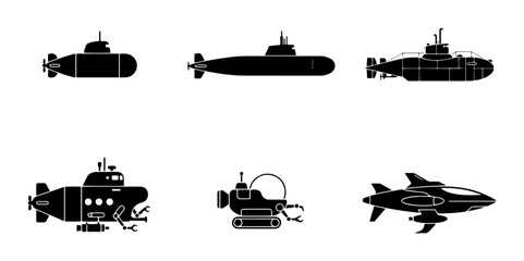 Fototapeta premium 70 Submarine Vector Icons Set, Underwater Vehicles Collection, Nautical Transportation Graphics, Marine Technology Symbols 100