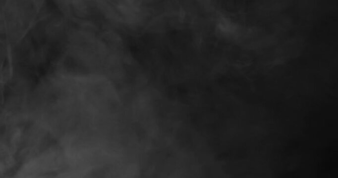 Realistic slow motion smoke plume drifting sideways across a black background. Atmospheric vapor effect ideal for overlays, compositing, visual effects, cinematic scenes and VFX production.
