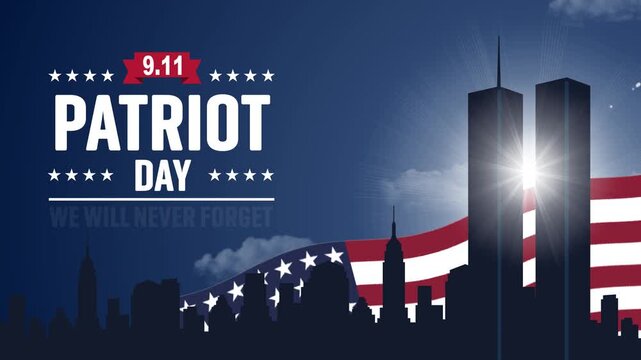 Animation video patriot day 11 September of America remember story. Perfect for greeting card celebrating Patriot day for banner