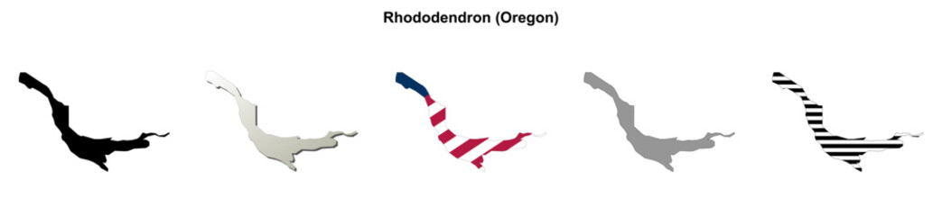 Obraz premium Rhododendron (Oregon) blank outline map set