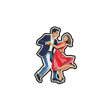 A stylish couple dancing together in a retro vintage fashion illustration style.