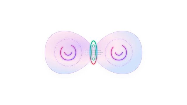 Abstract 4K Motion Graphic Depicting Cellular Mitosis and Cytokinesis Process with Glowing Gradient Waves and Dynamic Duplication Simulation
