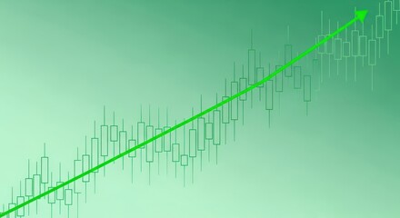 Naklejka premium Ascending price trend line on a cryptocurrency candlestick chart