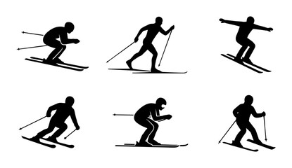 Fototapeta premium 70 Cross-Country Skiing Silhouettes, Nordic Skiing Action Poses, Winter Sports Vector Icons, Athlete Motion Graphics, Outdoor Activity Set, Skiing Equipment Illustration 100