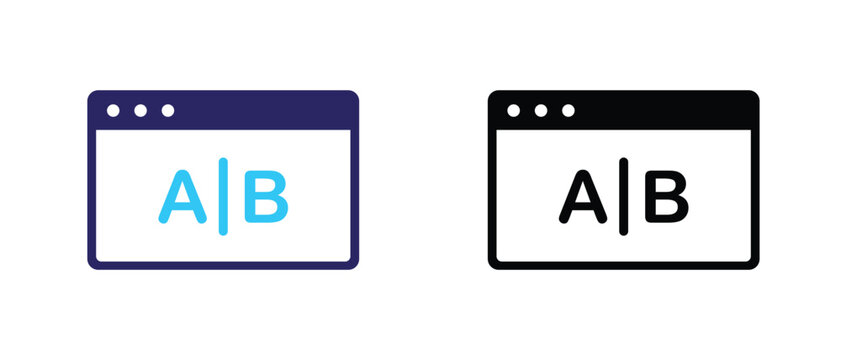 Browser window icons with AB testing letters for split test web optimization graphic vector design.